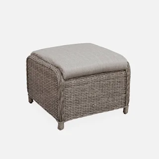 2 fauteuils jardin résine tressée ronde avec repose-pieds Barletta