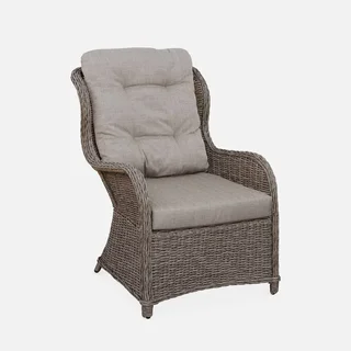 2 fauteuils jardin résine tressée ronde avec repose-pieds Barletta