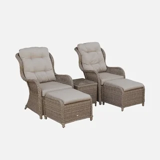 2 fauteuils jardin résine tressée ronde avec repose-pieds Barletta