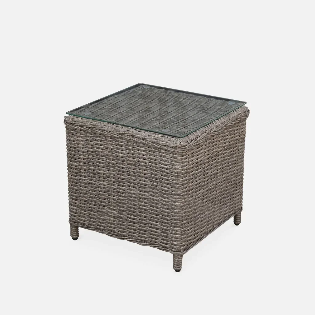 2 fauteuils jardin résine tressée ronde avec repose-pieds Barletta