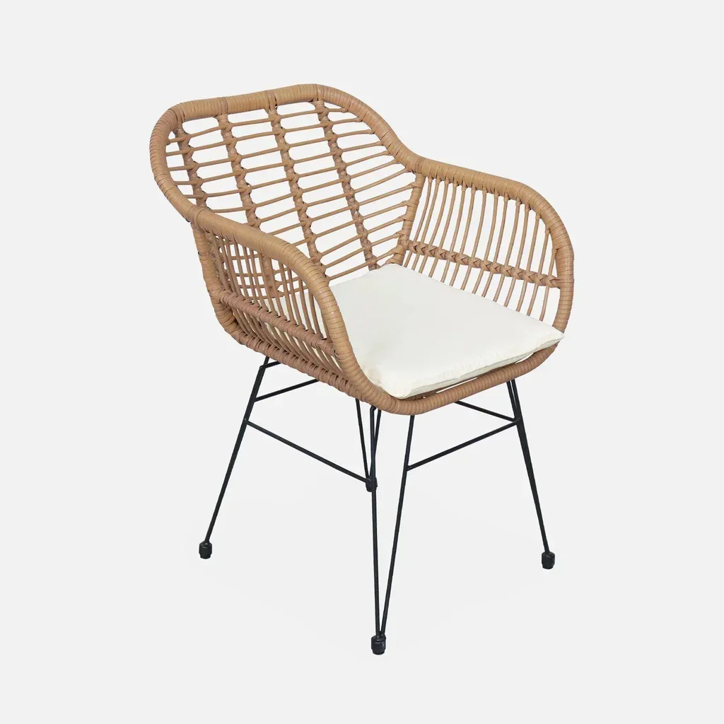 2 fauteuils jardin résine tressée style rotin structure métallique noir