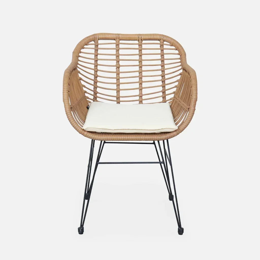2 fauteuils jardin résine tressée style rotin structure métallique noir