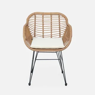 2 fauteuils jardin résine tressée style rotin structure métallique noir