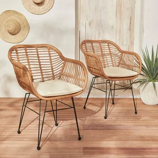 2 fauteuils jardin résine tressée style rotin structure métallique noir