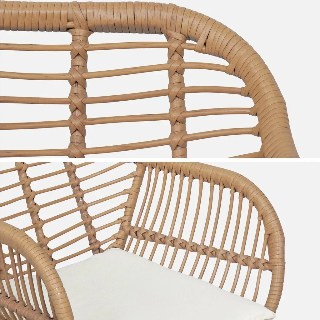 2 fauteuils jardin résine tressée style rotin structure métallique noir