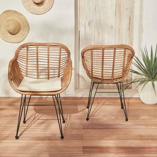 2 fauteuils jardin résine tressée style rotin structure métallique noir