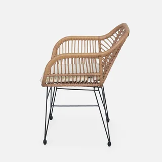 2 fauteuils jardin résine tressée style rotin structure métallique noir