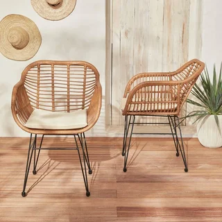 2 fauteuils jardin résine tressée style rotin structure métallique noir