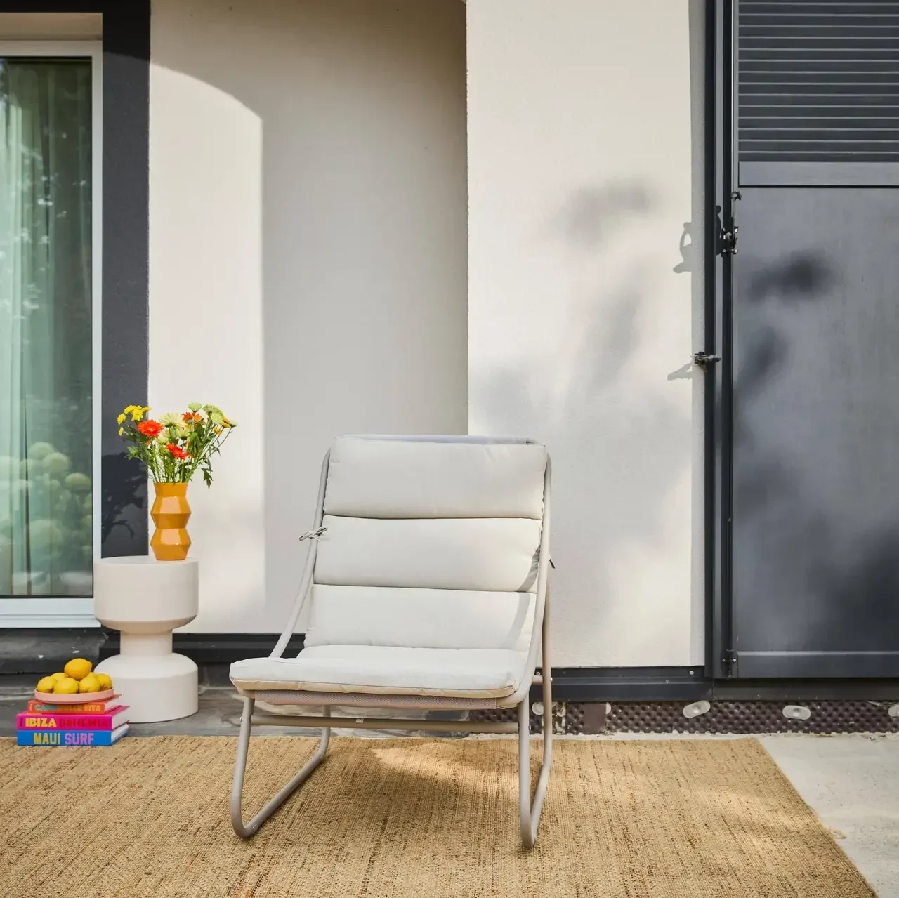 Duo de fauteuils relax en acier beige pour jardin - Edena