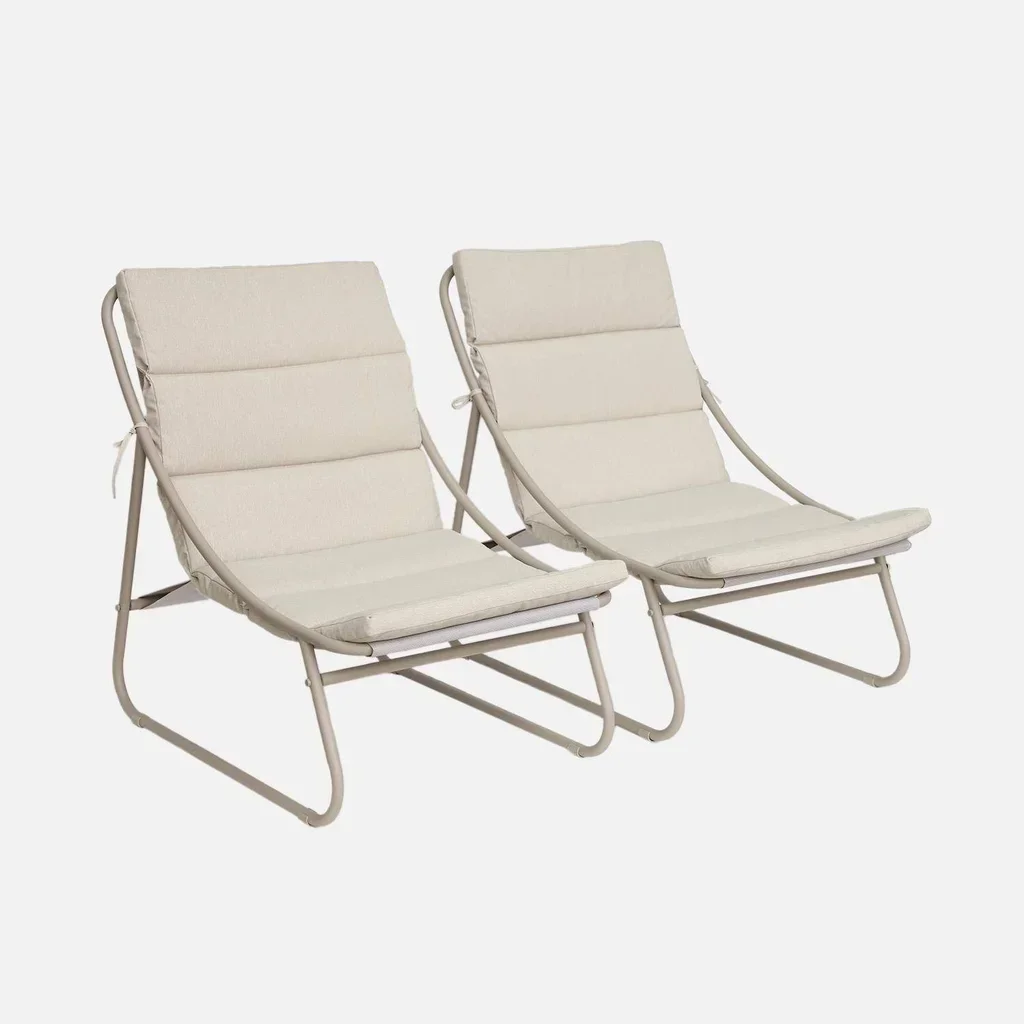Dúo de sillones relax de acero beige para jardín - Edena