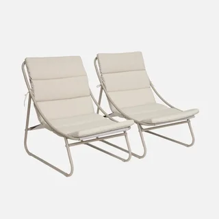 Dúo de sillones relax de acero beige para jardín - Edena