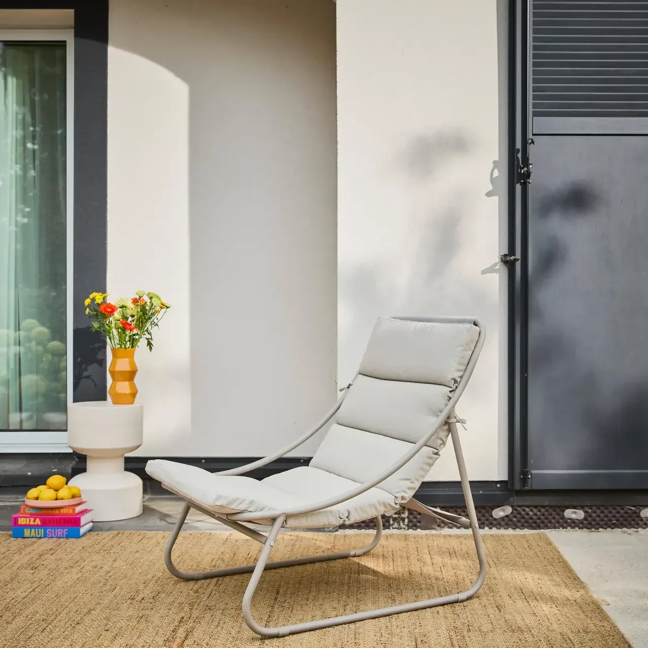 Duo de fauteuils relax en acier beige pour jardin - Edena