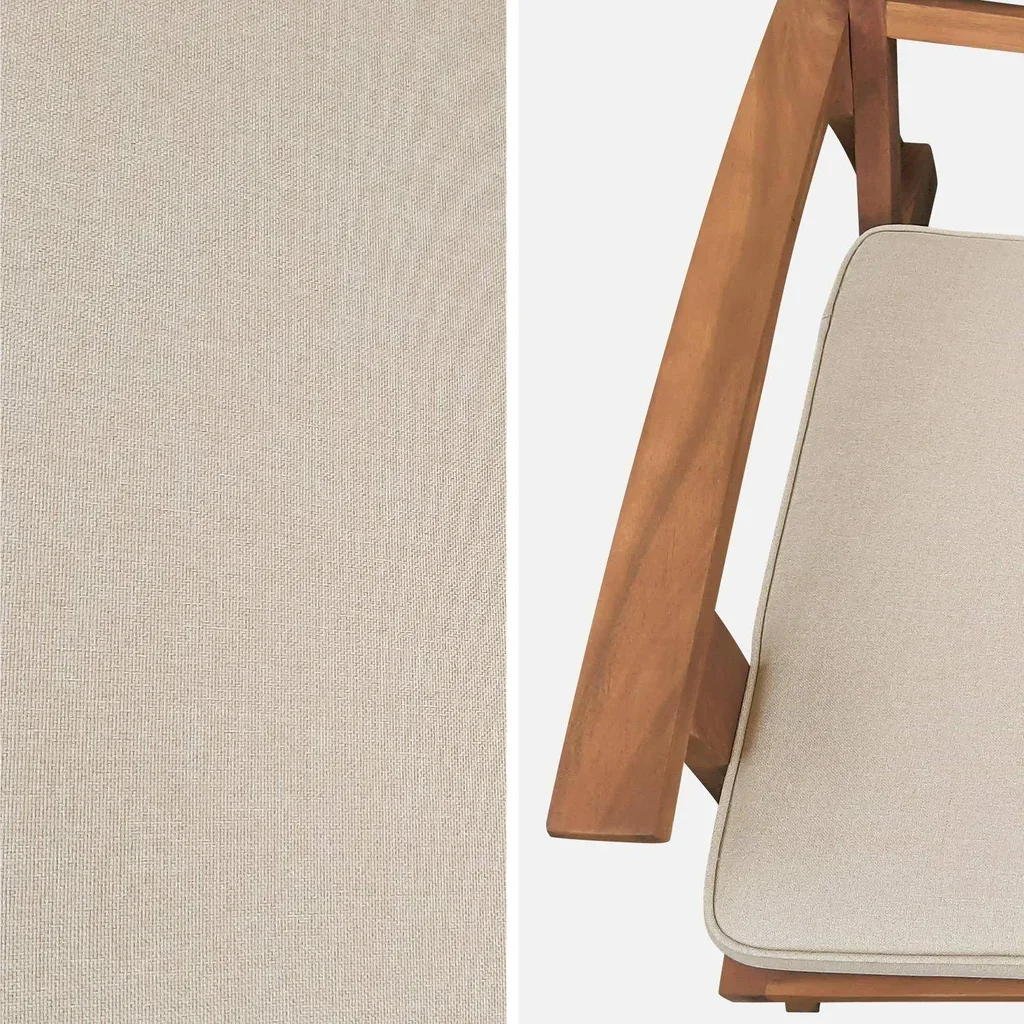 2 Garten-Relaxsessel aus Akazie mit Fußstützen und beigen Kissen