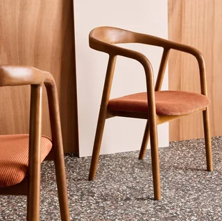 2 Retro Sessel Hevea Nussbaum Holz Cord Samt Sara Set