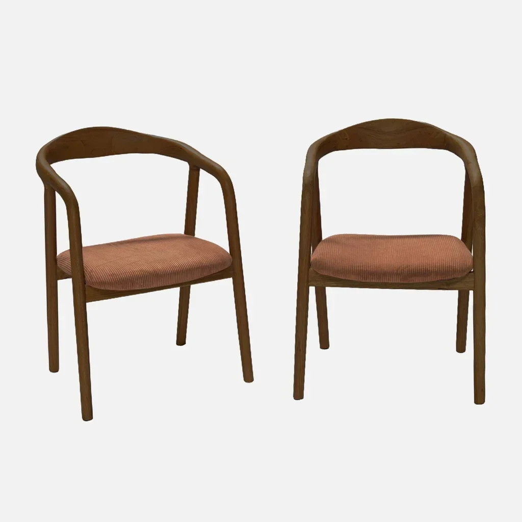 2 Retro Sessel Hevea Nussbaum Holz Cord Samt Sara Set