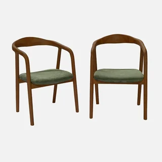 2 Retro Sessel Massivholz Kautschukbaum Nussbaum Cord-Samt Sara