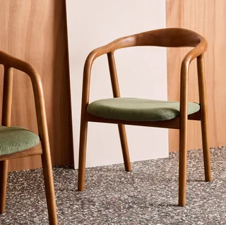 2 Retro Sessel Massivholz Kautschukbaum Nussbaum Cord-Samt Sara