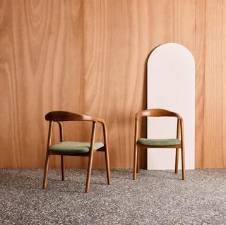 2 Retro Sessel Massivholz Kautschukbaum Nussbaum Cord-Samt Sara