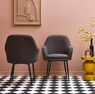 2 fauteuils velours côtelé vintage noir Shella