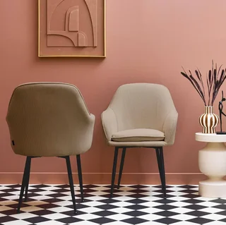 Lot de 2 fauteuils velours côtelé Shella structure métallique noir vintage