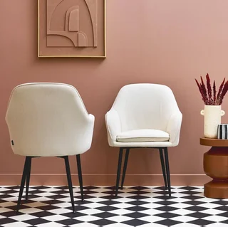 Lot de 2 fauteuils velours côtelé vintage pieds métal noir mat