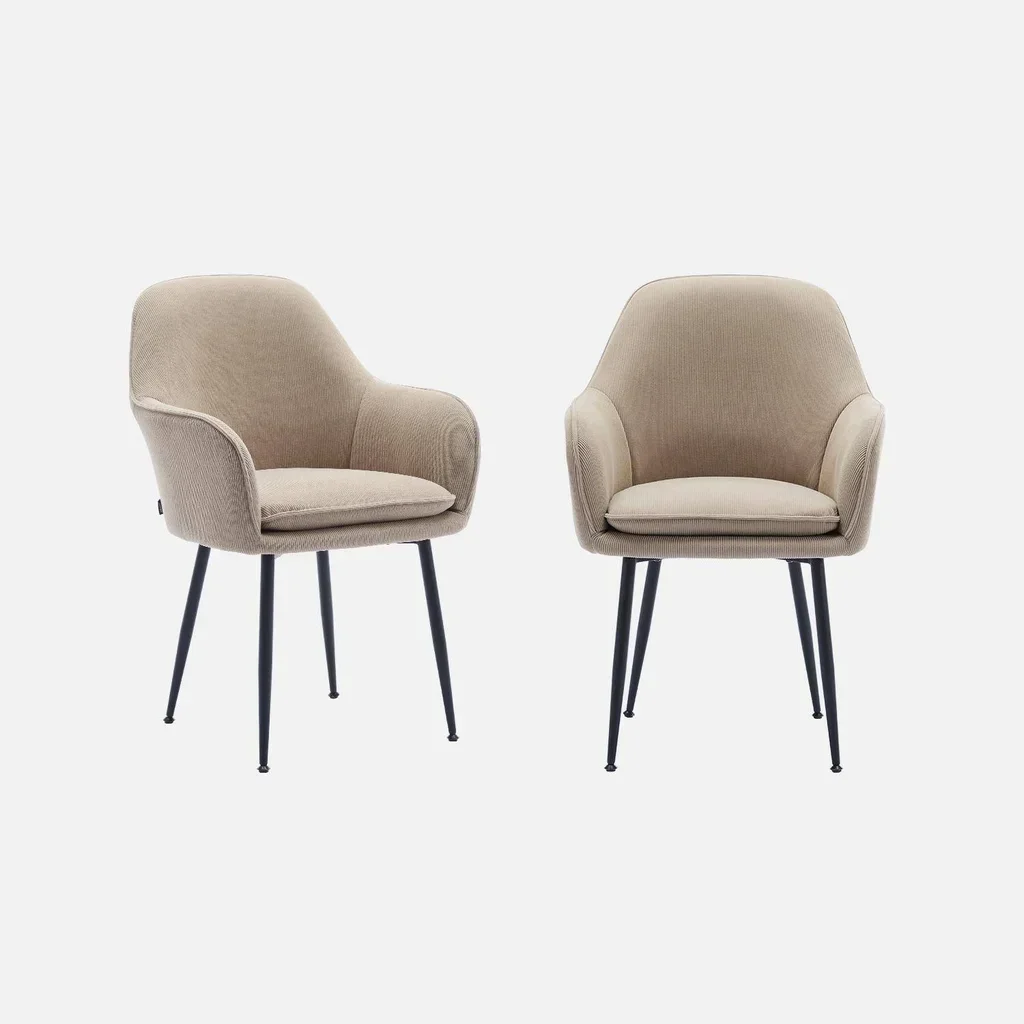 Lot de 2 fauteuils velours côtelé Shella structure métallique noir vintage