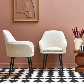 Lot de 2 fauteuils velours côtelé vintage pieds métal noir mat