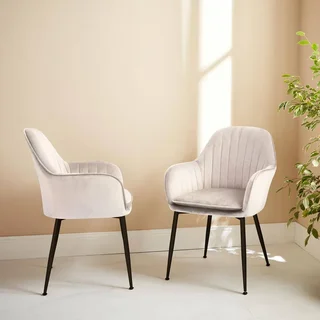 2 fauteuils velours blanc cassé vintage pieds dorés Shella