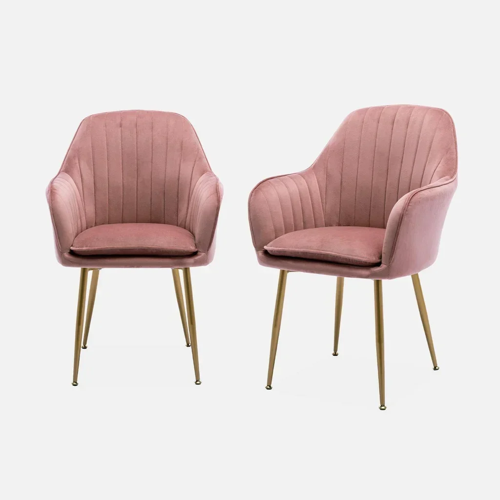 Lot de 2 fauteuils velours blanc cassé pieds métal doré design vintage