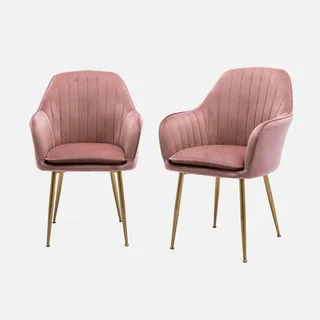 Lot de 2 fauteuils velours blanc cassé pieds métal doré design vintage