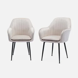 2 fauteuils velours blanc cassé vintage pieds dorés Shella