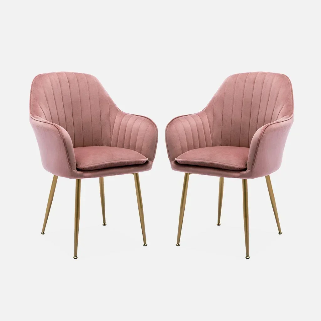 Lot de 2 fauteuils velours blanc cassé pieds métal doré design vintage