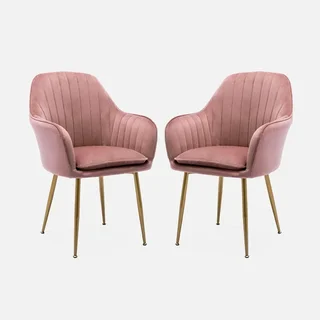 Lot de 2 fauteuils velours blanc cassé pieds métal doré design vintage