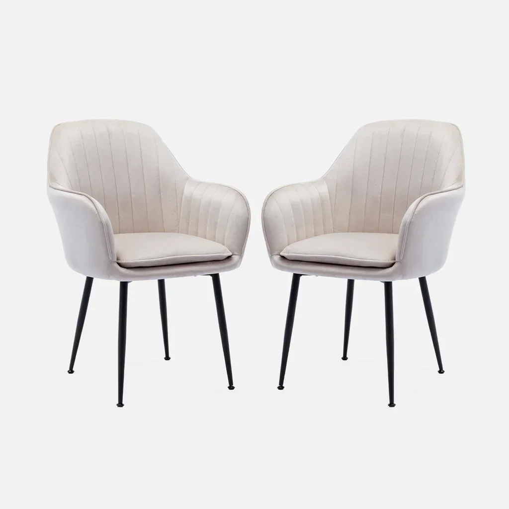 2 fauteuils velours blanc cassé vintage pieds dorés Shella