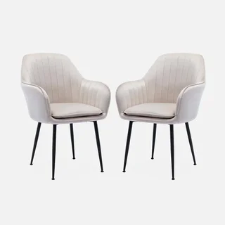 2 fauteuils velours blanc cassé vintage pieds dorés Shella