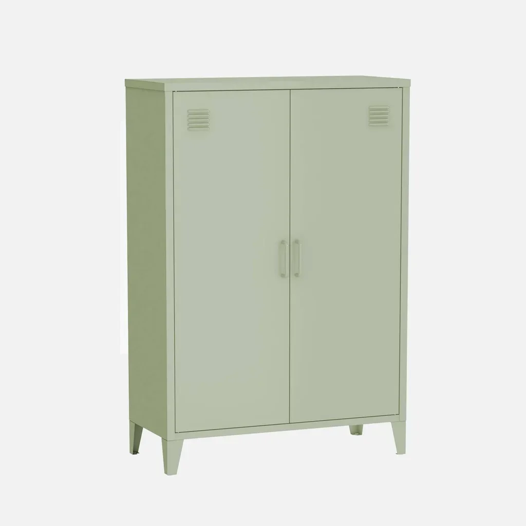 Lot 2 meubles rangement métal commode armoire 2 portes style industriel Soho