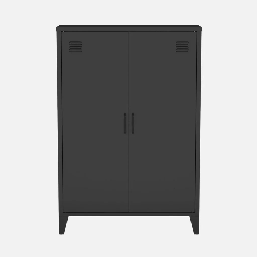 Lot 2 meubles rangement métal commode armoire 2 portes style industriel Soho