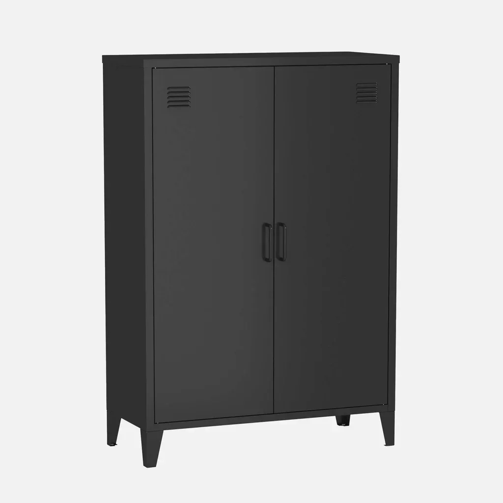 Lot 2 meubles rangement métal commode armoire 2 portes style industriel Soho