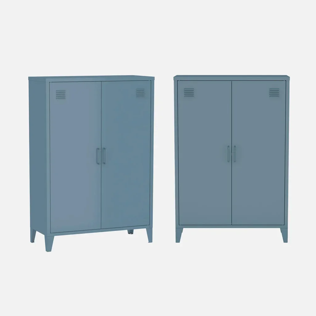 Lot de 2 meubles de rangement métalliques style industriel Soho - commode et armoire 2 portes