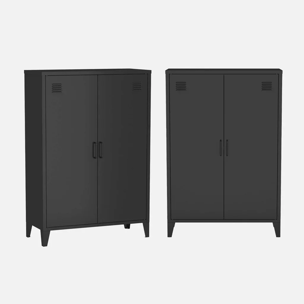 Lot 2 meubles rangement métal commode armoire 2 portes style industriel Soho