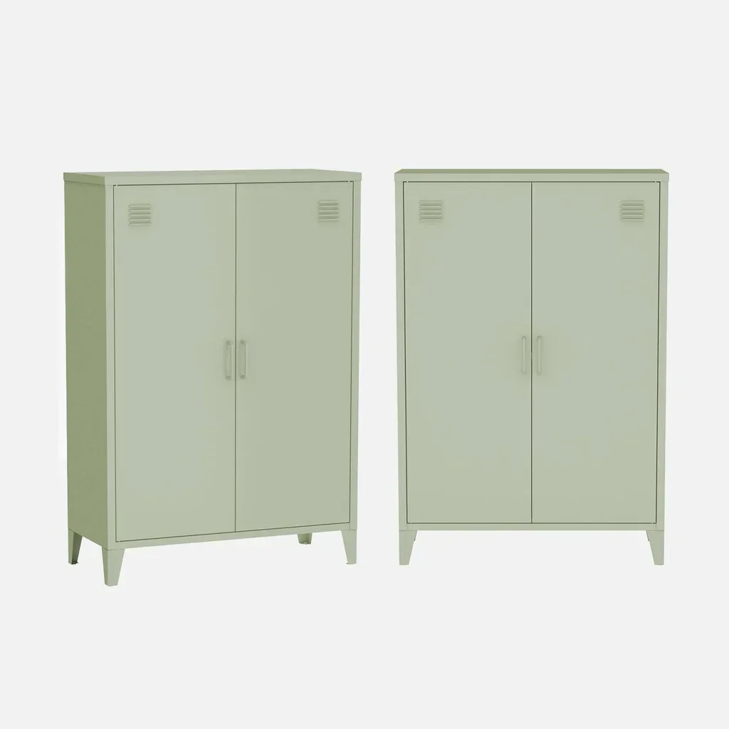 Lot 2 meubles rangement métal commode armoire 2 portes style industriel Soho