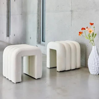 Conjunto 2 pufes design moderno tecido bege sala de estar quarto ITO