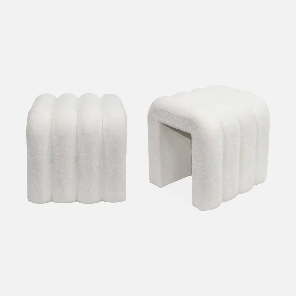 Conjunto 2 pufes design moderno tecido bege sala de estar quarto ITO
