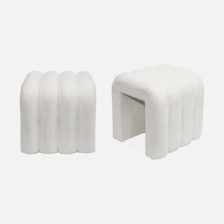 Conjunto 2 pufes design moderno tecido bege sala de estar quarto ITO