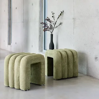 Conjunto de 2 pufes design bege tecido moderno ITO 40 cm