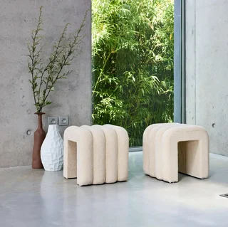 Conjunto de 2 pufes design moderno em tecido bege ITO 40 cm