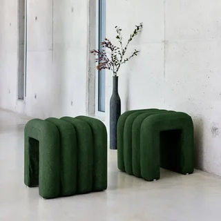 Conjunto de 2 pufes de design moderno em tecido bege ITO - assento quadrado com cantos arredondados 40 cm