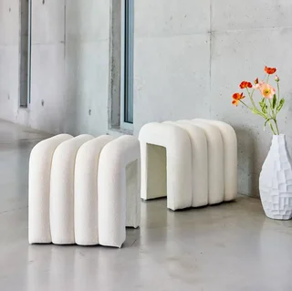 Conjunto 2 pufes design moderno tecido bege sala de estar quarto ITO