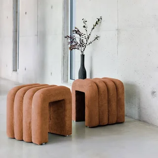 Conjunto de 2 pufes de design moderno ITO bege em tecido 40x38cm