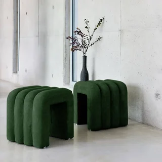 Conjunto de 2 pufes de design moderno em tecido bege ITO - assento quadrado com cantos arredondados 40 cm